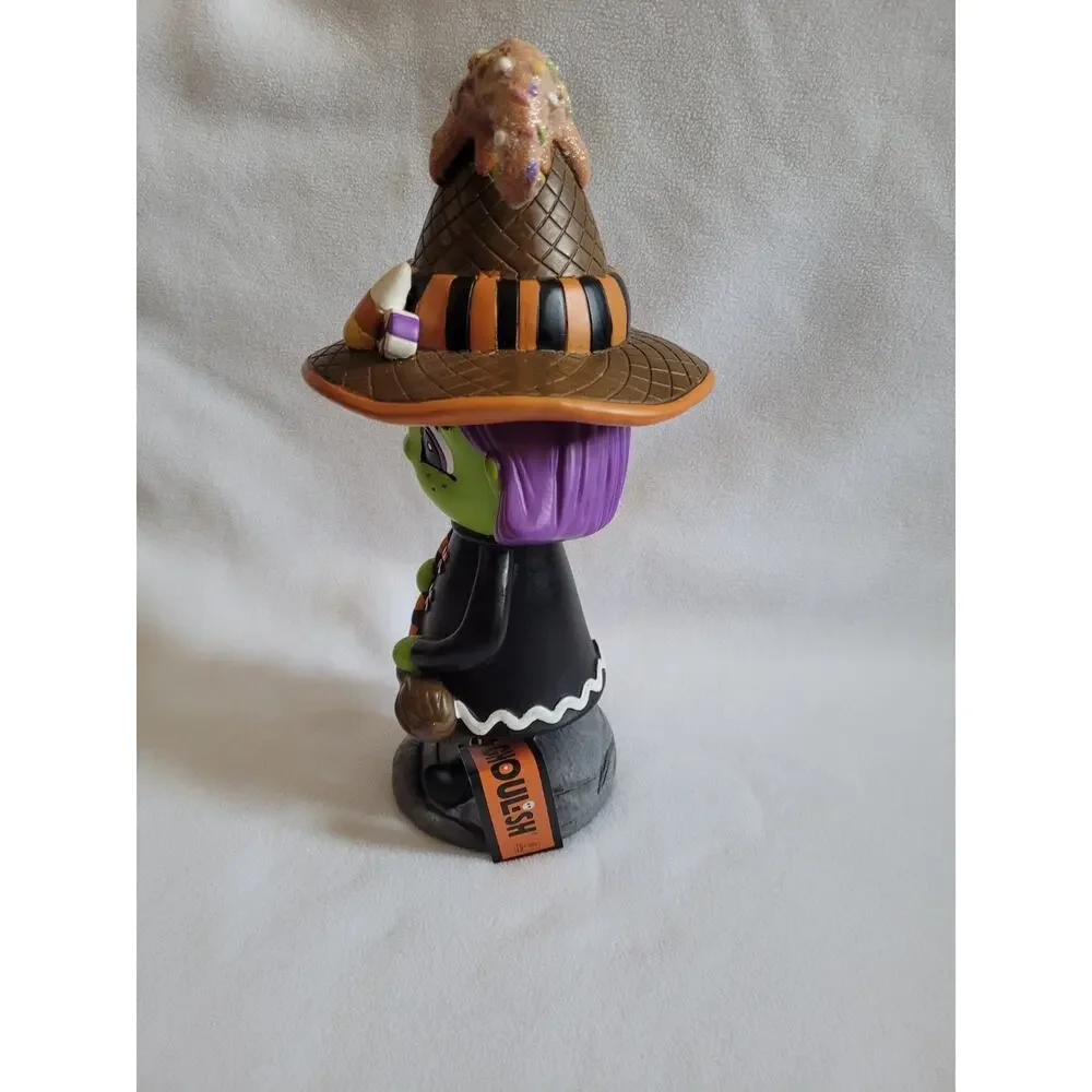 GHOULISH GREEN WITCH FIGURINE CANDY CORN SWEET TREATS HALLOWEEN TABLETOP DECOR